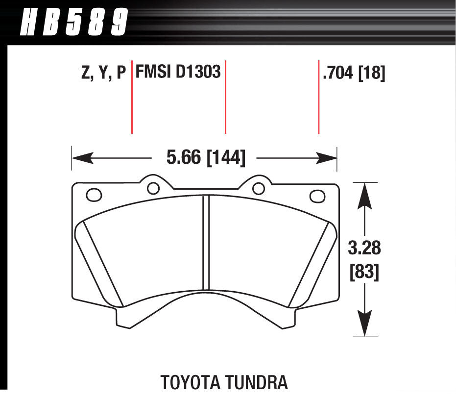 Hawk Brake HAWHB589Y704 Performance Street Brake Pad LTS 07-22 Toyota P/U