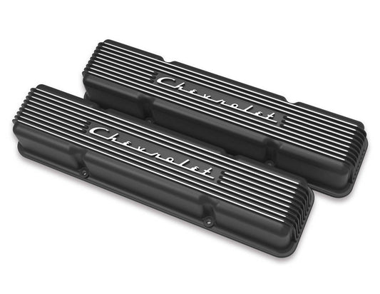 Holley HLY241-108 SBC Valve Covers Finned Vintage Series Black