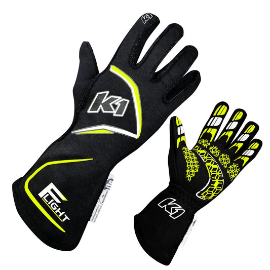 K1 Racegear K1R23-FLT-NFY-L Gloves Flight Large Black-Flo Yellow