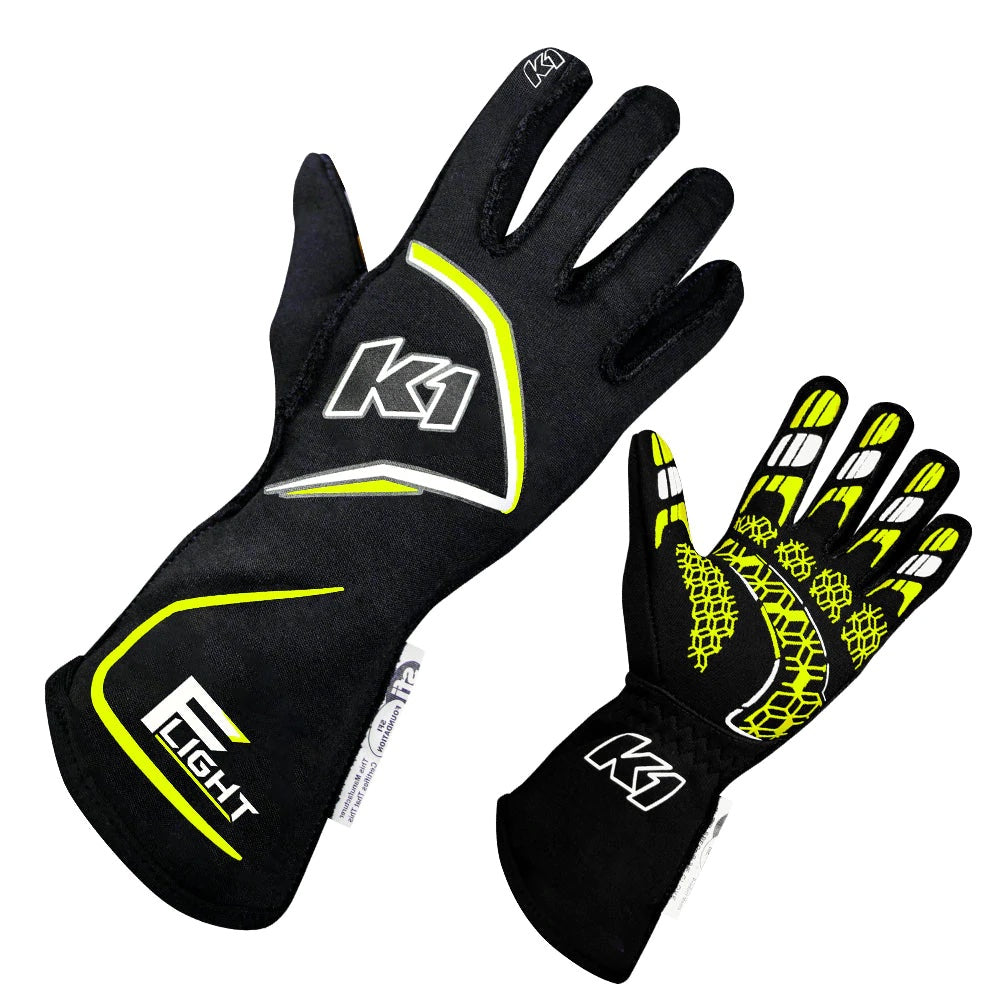 K1 Racegear K1R23-FLT-NFY-L Gloves Flight Large Black-Flo Yellow