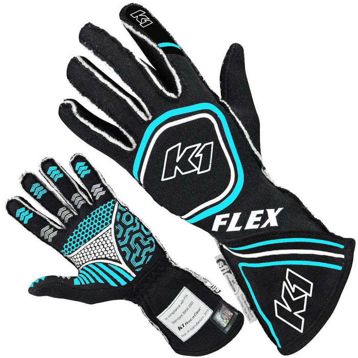 K1 Racegear K1R23-FLX-NFB-S Glove Flex Small Black / Flo Blue SFI / FIA