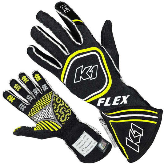 K1 Racegear K1R23-FLX-NFY-XL Glove Flex X-Large Black / Flo Yellow SFI / FIA