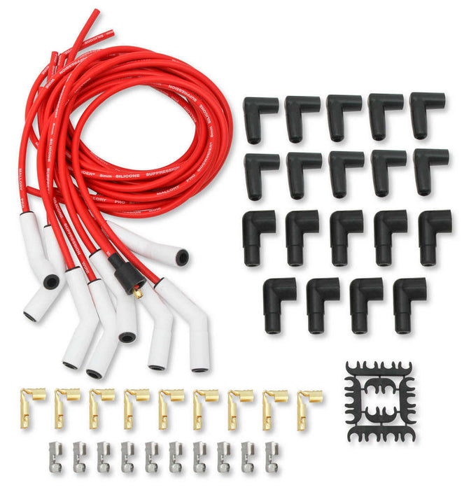 Mallory MAL947C Pro Sidwinder Plug Wire Set w/Ceramic Boots Red