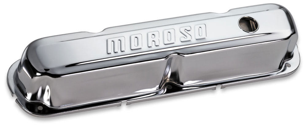 Moroso MOR68161 Chrome B/E Valve Covers SBM Tall w/Baffle