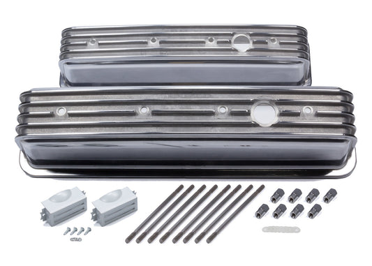 Mr. Gasket MRG6856G SBC Cast Alm Valve Cover Set Finned Style Pol.