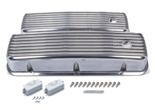 Mr. Gasket MRG6859G BBC Cast Alm Valve Cover Set Finned Style Pol.