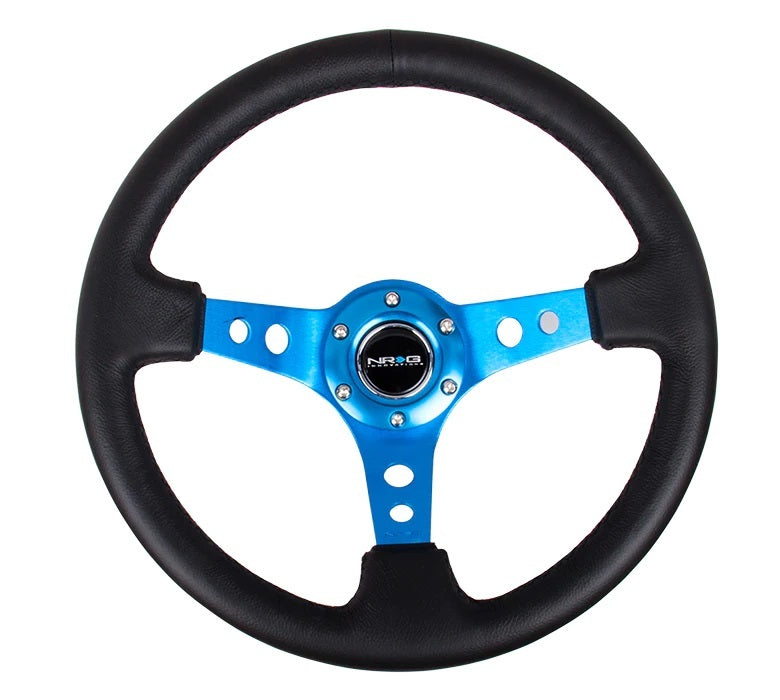 Nrg Innovation NRGRST-006BL Steering Wheel 350mm 3in Dish Blk Leather/Blue Ct