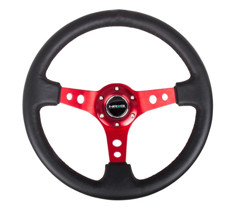 Nrg Innovation NRGRST-006RD Steering Wheel 350mm 3in Dish Blk Leather/Red Ctr