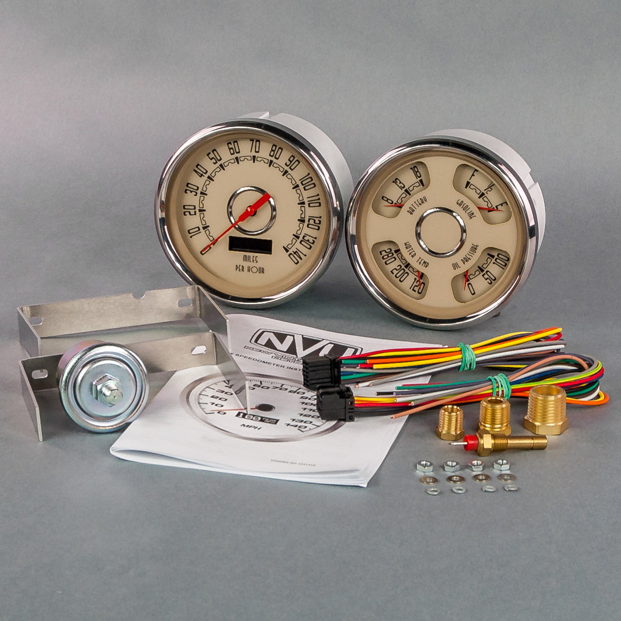 New Vintage Usa NVG37205-02 Woodward 2 Gauge Kit 5in Speedo/Quad Beige