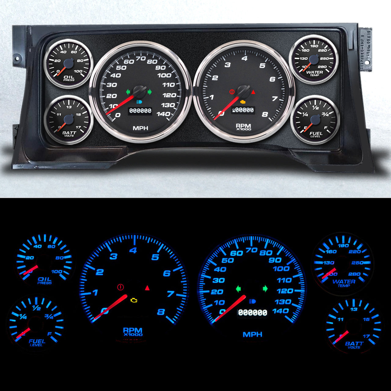 New Vintage Usa NVG95102-01 Gauge Kit GM Truck 95-98 Performance II Black