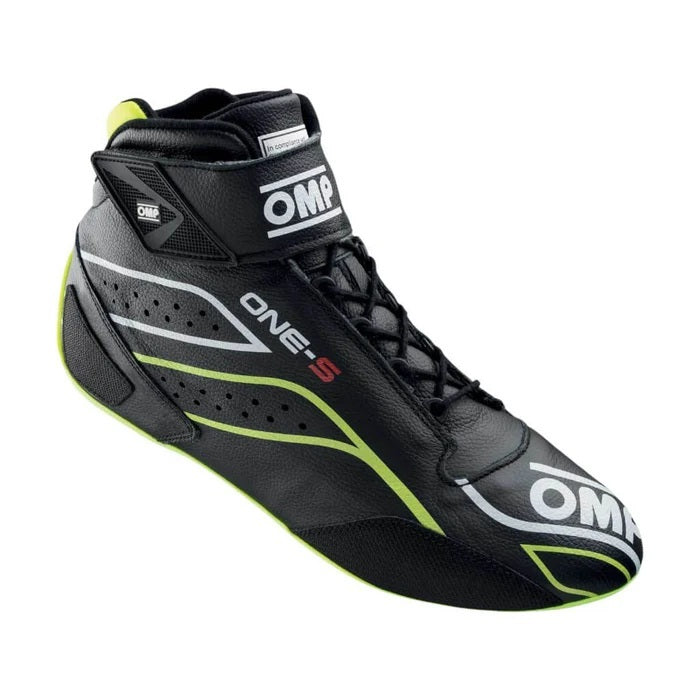 OMP Racing, Inc. OMPIC0-0822-A03-178-42 ONE-S SHOES FIA 8856-201 8/SFI BLACK / FLUO YELLO