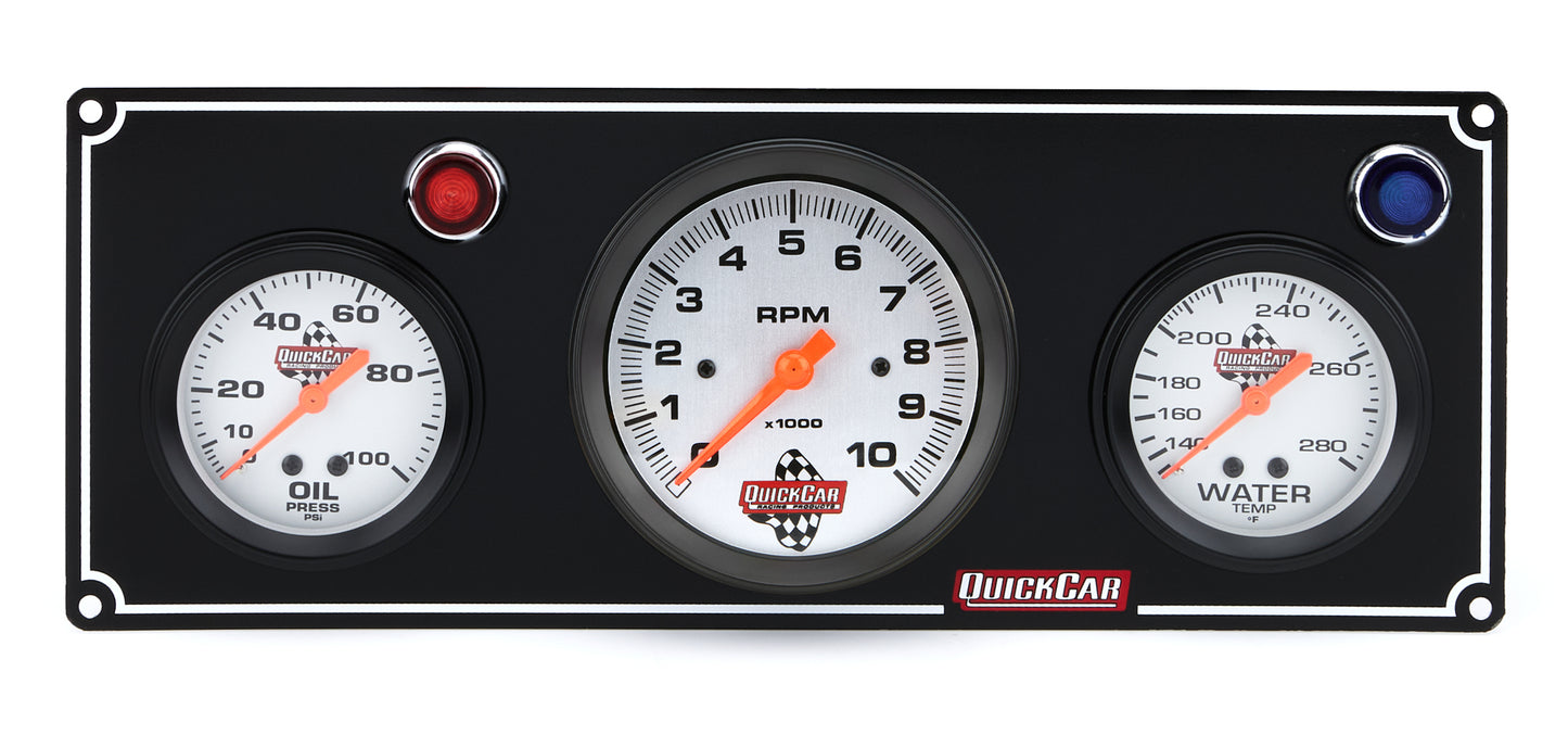 Quickcar Racing Products QRP61-67313 2-1 Gauge Panel OP/WT w/ 3in Tach Black