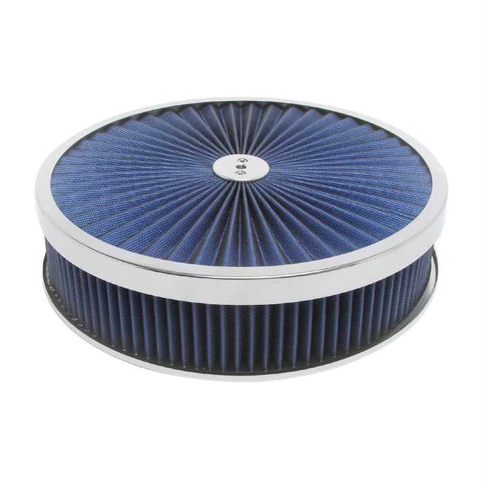 Racing Power Co-packaged RPCR2226 14in X 3in Super Flow Ai r Cleaner Chrome/Blue