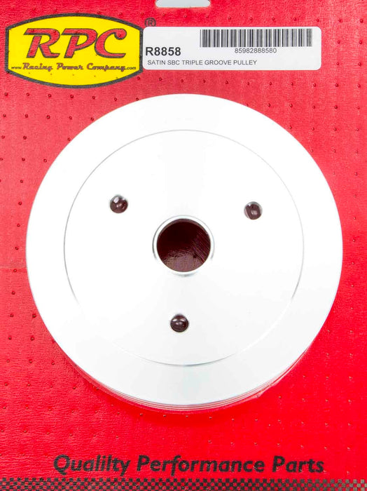Racing Power Co-packaged RPCR8858 SBC Triple Groove Lower Pulley SWP Satin