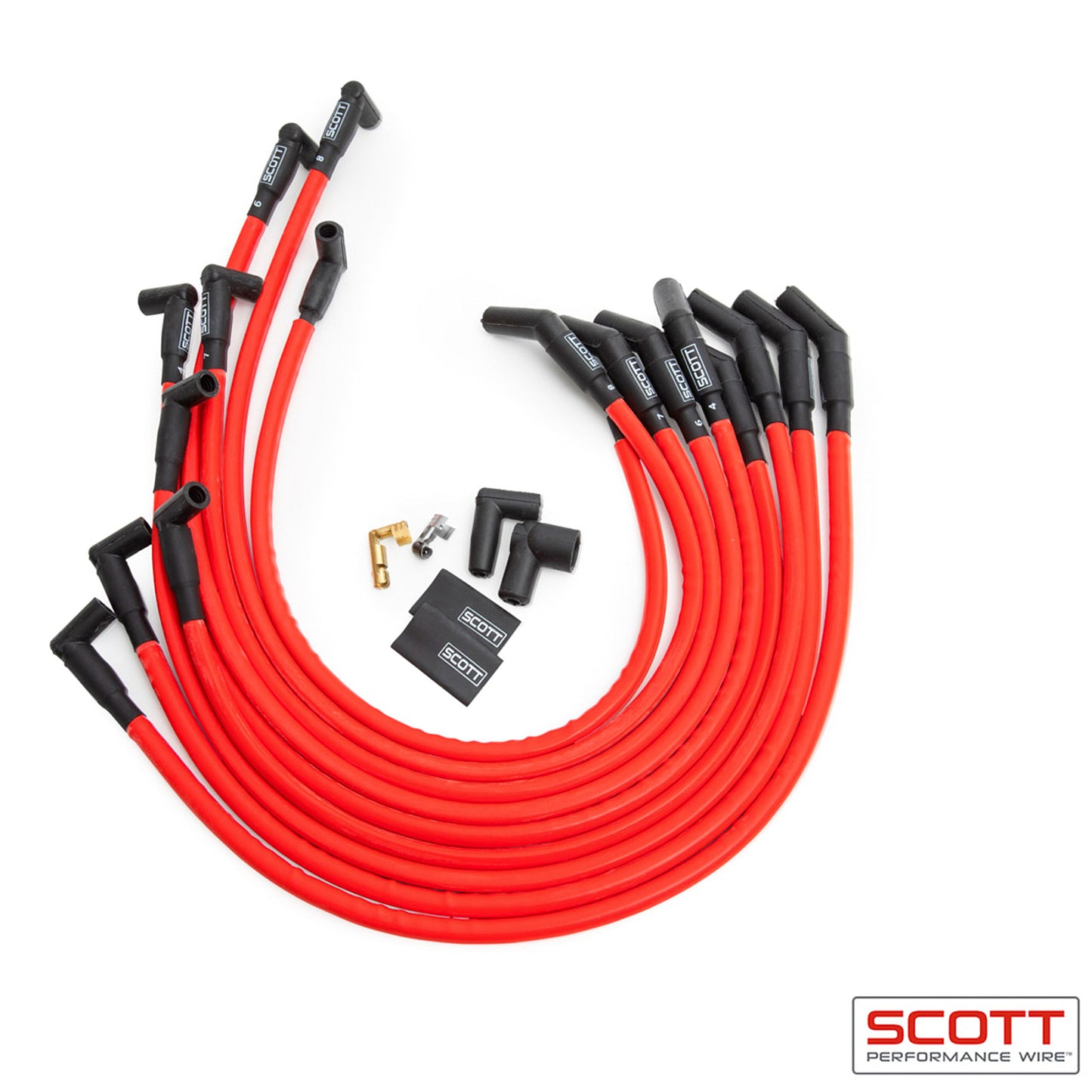 Scott Performance SPWCH-415-2 BBC Spark Plug Wire Set 90-Degree - Red