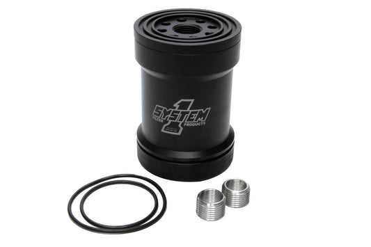 System One SYS209-571B Billet Oil Filter w/Blt Cap 75 Micron - Black