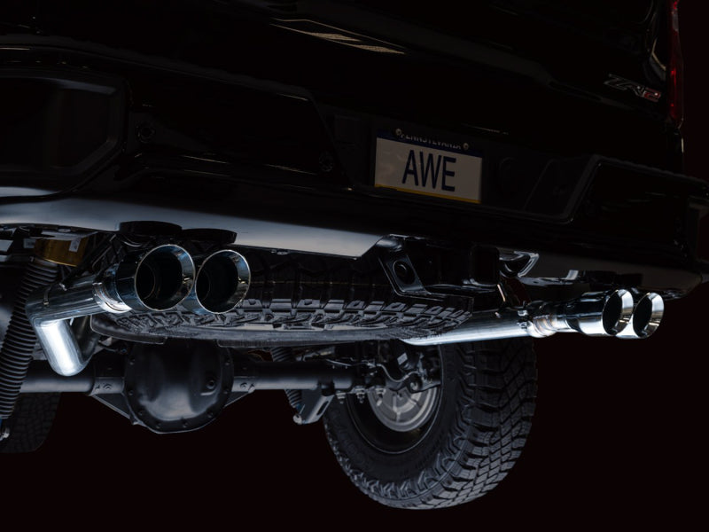 AWE Tuning 3015-42284 22-23 GMC Sierra 1500 AT4X 6.2L 0FG Catback Split Dual (Flat Bumper) - Chrome Silver Tips