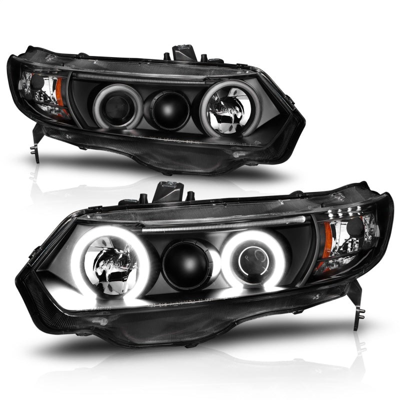 ANZO 121062 2006-2011 Honda Civic Projector Headlights w/ Halo Black (CCFL)