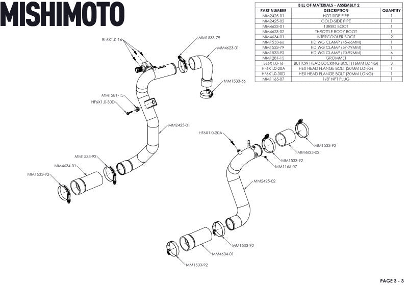 Mishimoto MMINT-BR23-21HKSLBK 21+ Bronco 2.3L High Mount INT Kit SL Core BK Pipes
