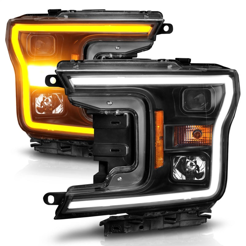ANZO 111509 2018-2020 Ford F-150 Projector Headlight w/ Plank Style Switchback Black Housing