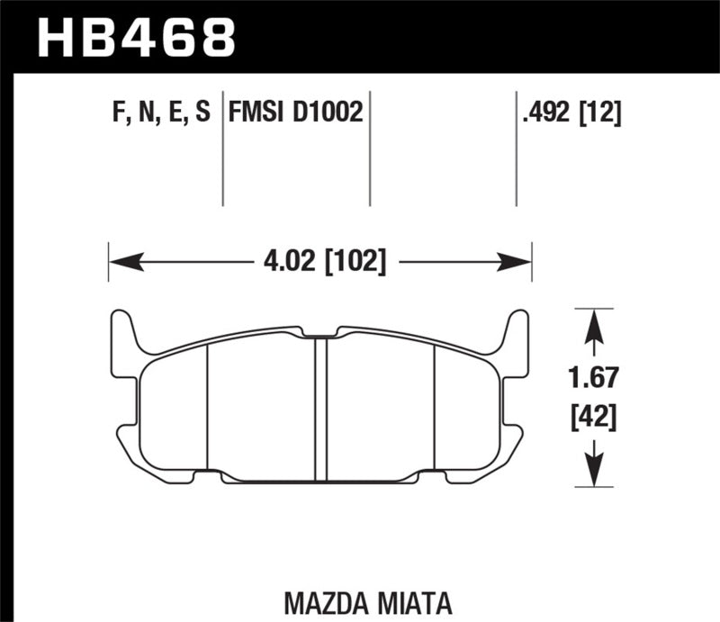 Hawk Performance HB468N.492 Hawk 03-05 Miata w/ Sport Suspension HP+ Street Rear Brake Pads (D1002)