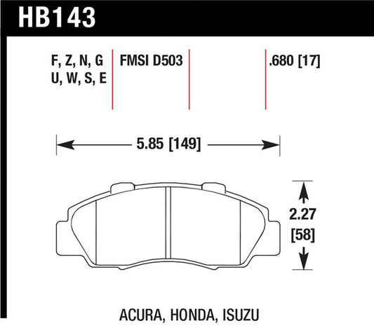 Hawk Performance HB143U.680 Hawk Acura / Honda / Isuzu DTC-70 Race Front Brake Pads
