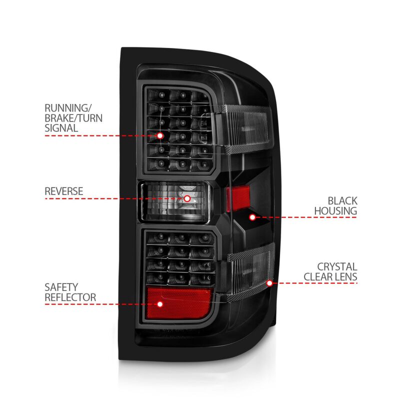 ANZO 311423 15-19 Chevy Silverado 2500HD/3500HD (Factory Halogen Only) LED Tail Lights Black w/Clear Lens