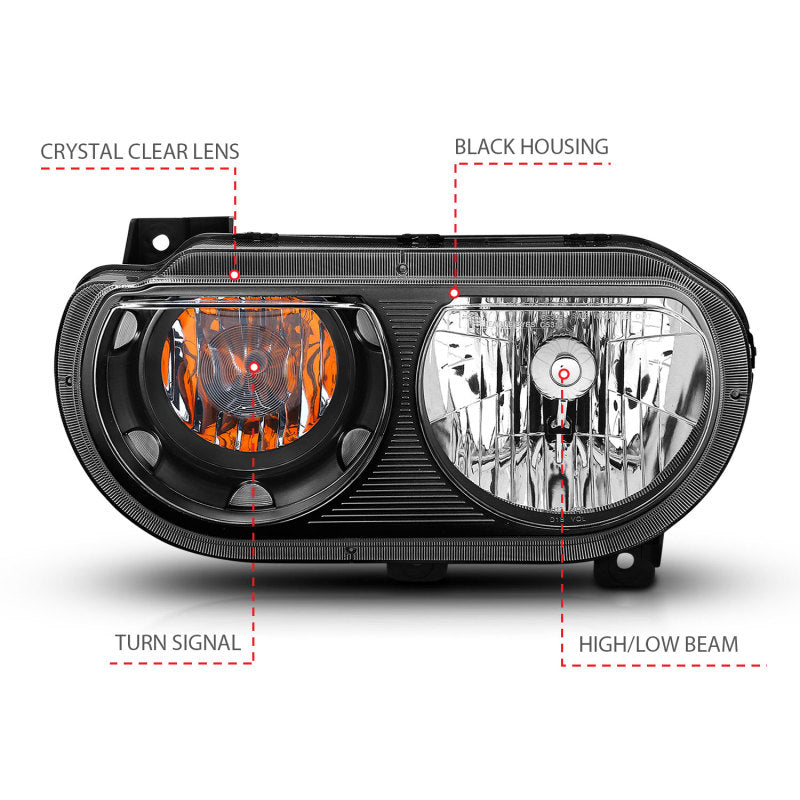 ANZO 121526 2008-2014 Dodge Challenger Crystal Headlights Black