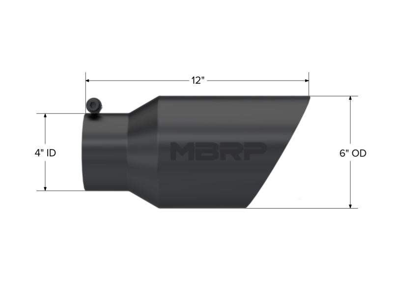 MBRP T5072BLK Universal Tip 6 O.D. Dual Wall Angled 4 inlet 12 length - Black Finish