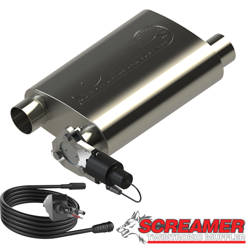 QTP 13251C 2.5in Weld-On 304SS Reverse Screamer Muffler w/Bolt-On QTEC Electric Cutout