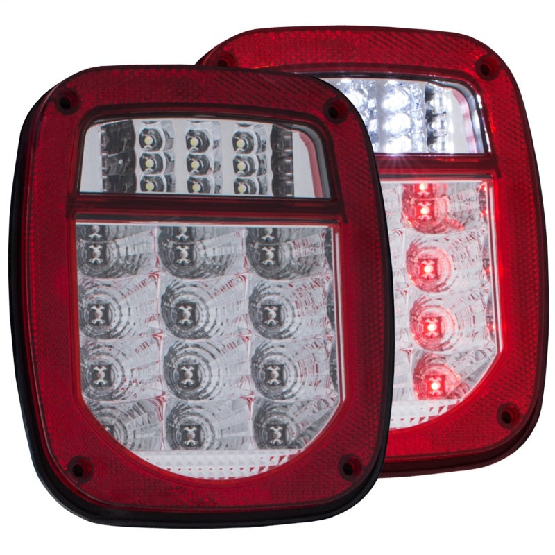 ANZO 861082 1976-1985 Jeep Wrangler LED 2 Lens - Red/Clear, Chrome
