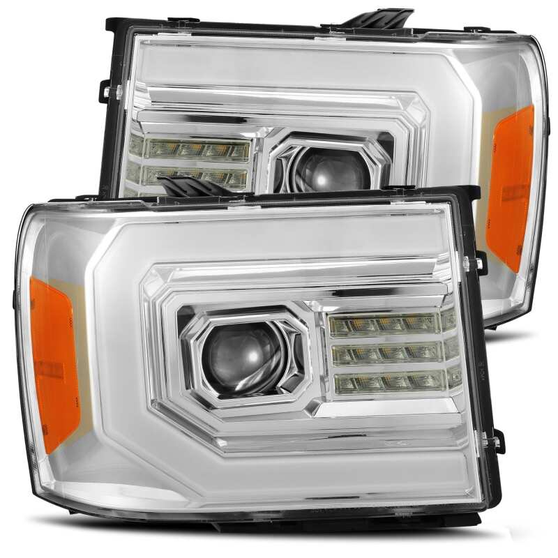 AlphaRex 880605 07-13 GMC 1500HD PRO-Series Proj Headlights Plank Style Gloss Blk w/Activ Light/Seq Signal