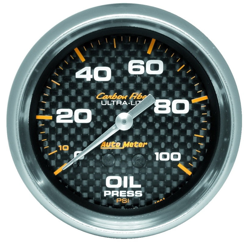 AutoMeter 4821 Autometer Ultra-Lite 2.625in Mechanical 100 PSI Oil Pressure Gauge - Carbon Fiber