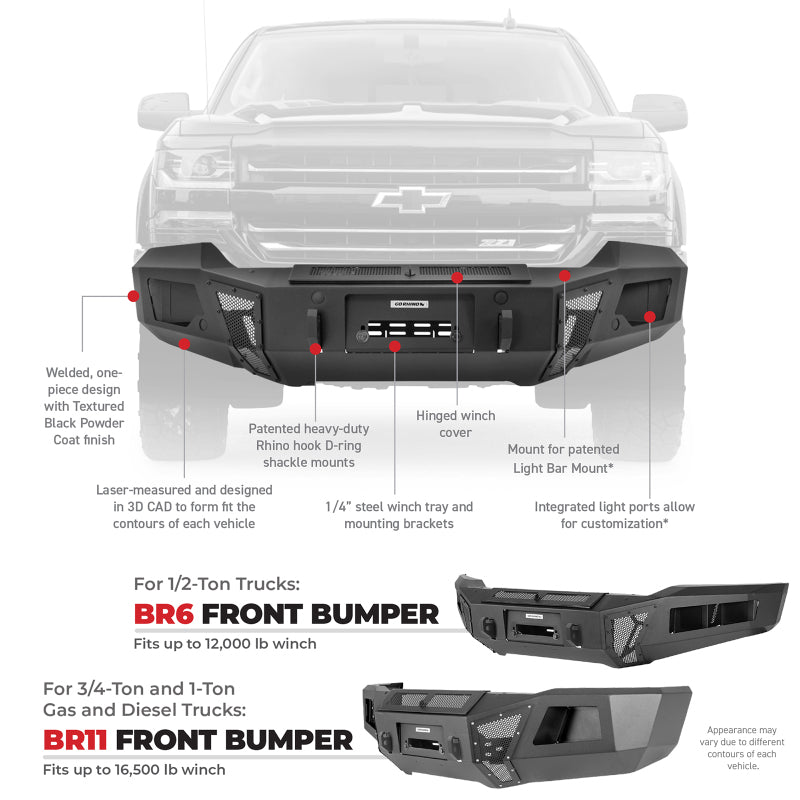 Go Rhino 24280T 15-19 Chevrolet Silverado 2500HD/3500HD BR11 Front Bumper Replacement - Tex. Black