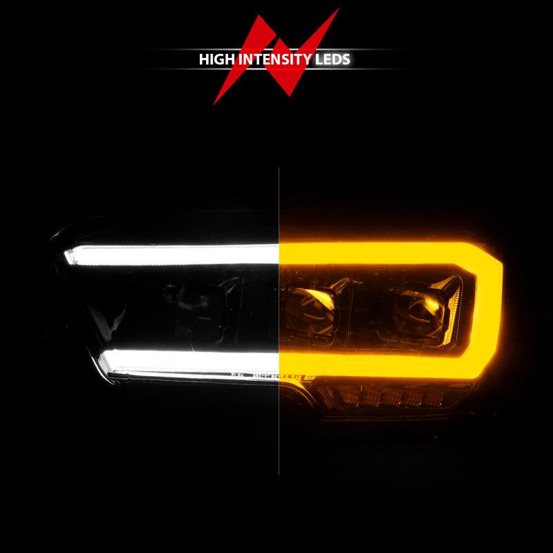 ANZO 111563 16-22 Toyota Tacoma LED Projector Headlights w/ Light Bar Sequential Black Housing w/Initiation