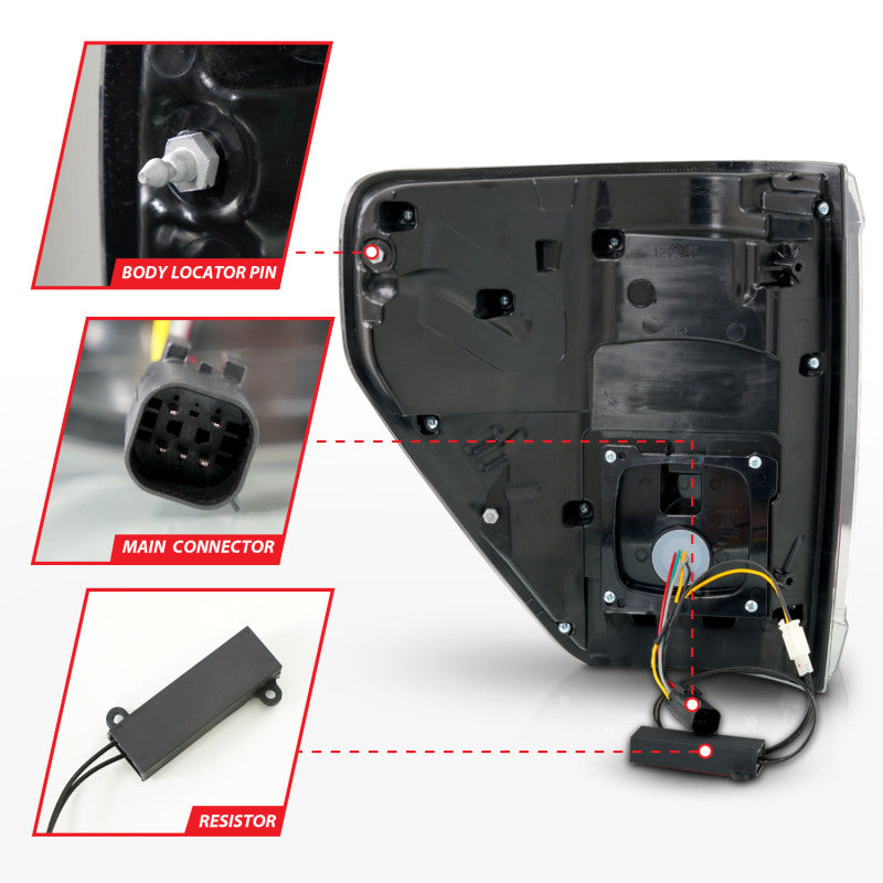 ANZO 311474 21-23 Ford F-150 LED Taillights Seq. Signal w/BLIS Cover - Black Smoke