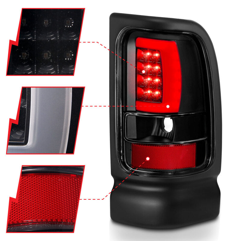 ANZO 311339 1994-2001 Dodge RAM 1500 LED Taillights Plank Style Black w/Clear Lens