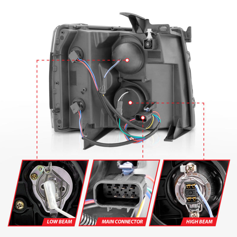 ANZO 111546 2007-2013 Chevrolet Silverado 1500 Projector w/ Light Bar Chrome Housing w/ Sequential
