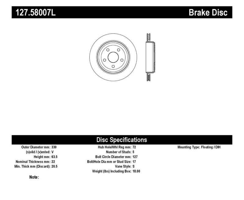 Stoptech 127.58007L StopTech Slotted & Drilled Sport Brake Rotor 11-15 Jeep Grand Cherokee (Excludes SRT8)