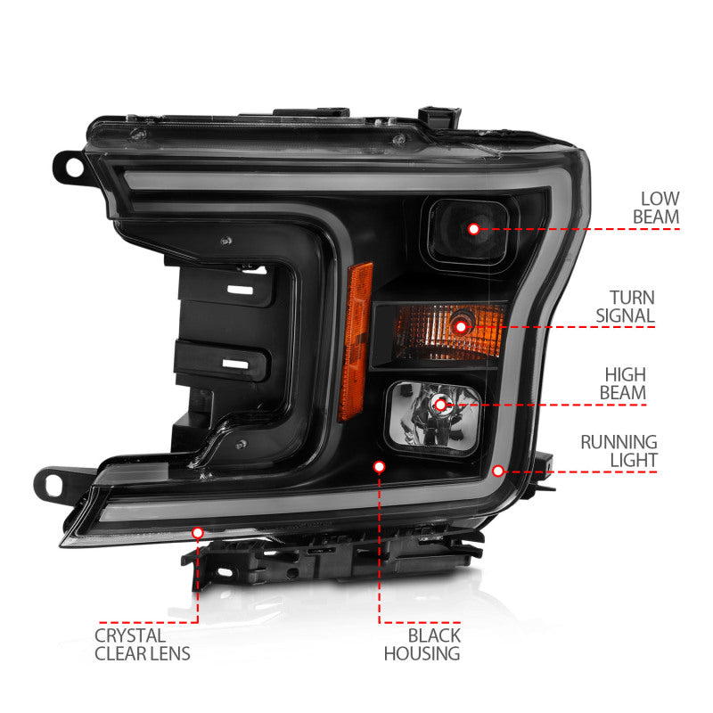 ANZO 111467 2018-2019 Ford F-150 Projector Plank Style H.L. Black Amber (Without Switchback)