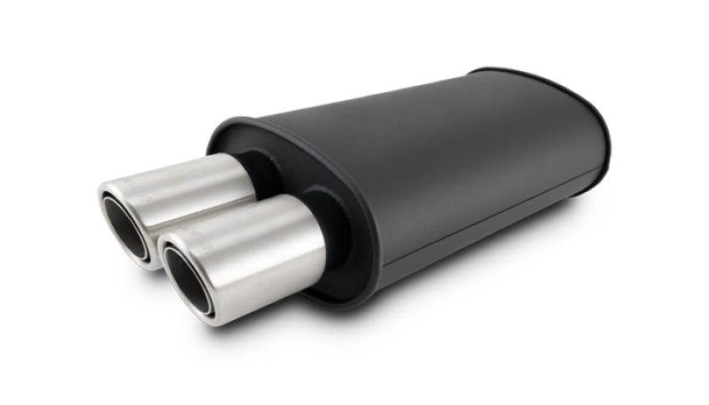Vibrant 12310 Streetpower Flat Blk Muffler 9x5x15in Body 2.5in Inlet ID 3in Tip OD w/Dual Angle Tips