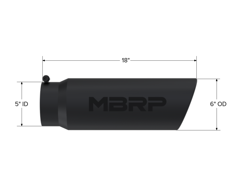 MBRP T5125BLK Universal Tip 6in OD Angled Rolled End 5in Inlet 18in Lgth Black Finish Exhaust