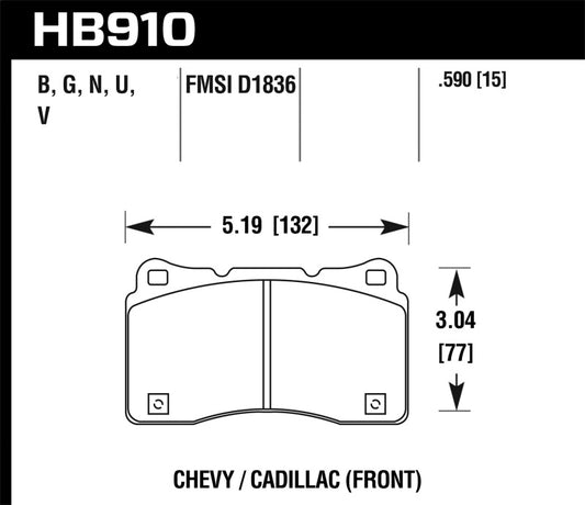 Hawk Performance HB910G.590 Hawk 15-16 Cadillac XTS / Chevrolet Corvette DTC-60 Front Brake Pads