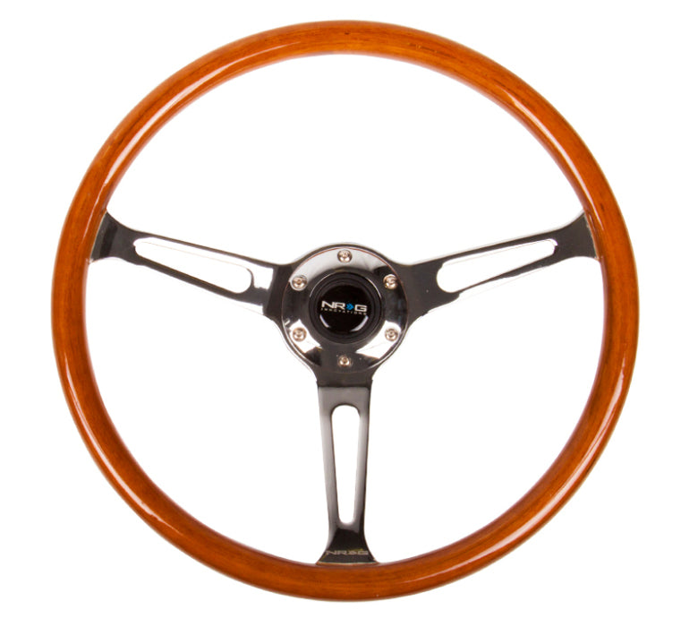 NRG RST-360SL Reinforced Steering Wheel (360mm) Classic Wood Grain w/Chrome Cutout 3-Spoke Center