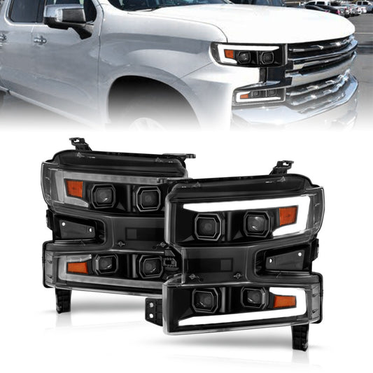 ANZO 111566-R 19-22 Chevrolet Silverado 1500 LED Proj HL w/Lgt Bar SwBk Seq. Blk w/In. Light - Passenger Side