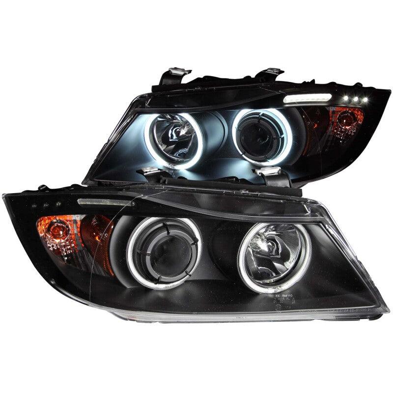 ANZO 121335 2006-2008 BMW 3 Series E90-E91 Projector Headlights w/ Halo w/ LED Bar Black (CCFL)