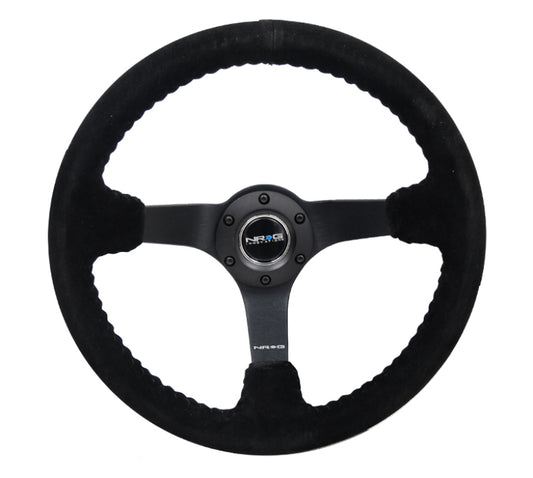 NRG RST-036MB-S-BK Reinforced Steering Wheel (350mm / 3in. Deep) Blk Suede/Blk Bball Stitch w/5mm Matte Black Spoke