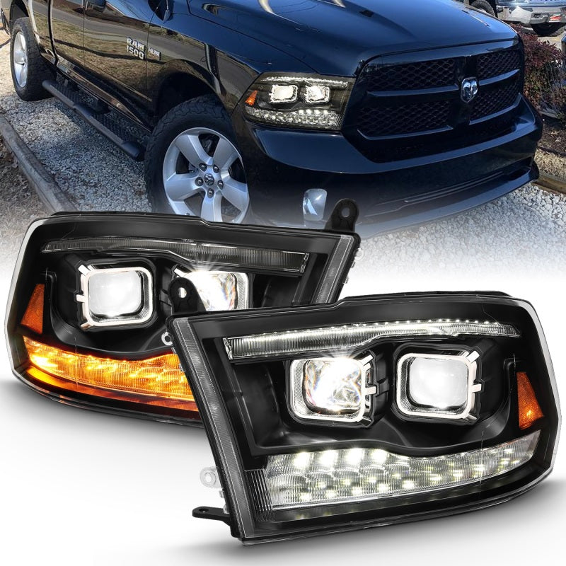 ANZO 111464 2009-2018 Dodge RAM 1500 Led Projector Plank Style Switchback H.L Halo Black Amber (OE Style)
