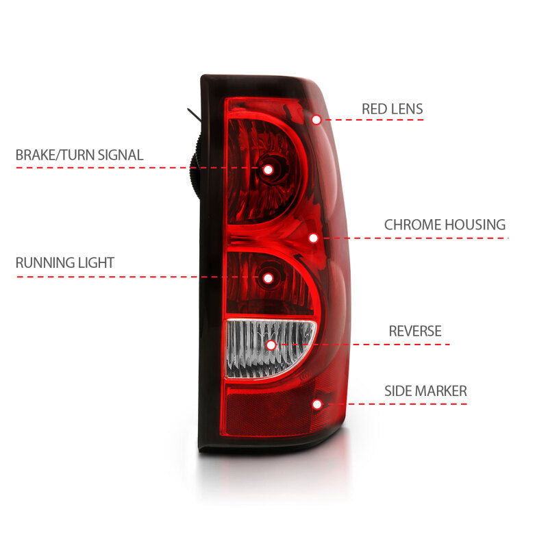 ANZO 311302 2004-2007 Chevy Silverado Taillight Red/Clear Lens w/Black Trim (OE Replacement)