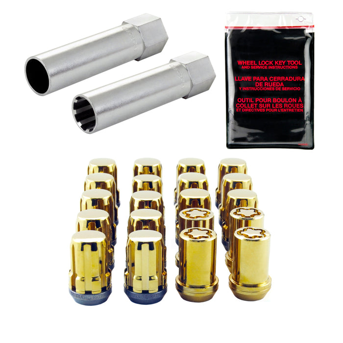McGard 65554GD SplineDrive Tuner 5 Lug Install Kit w/Locks & Tool (Cone) M12X1.25 / 13/16 Hex - Gold